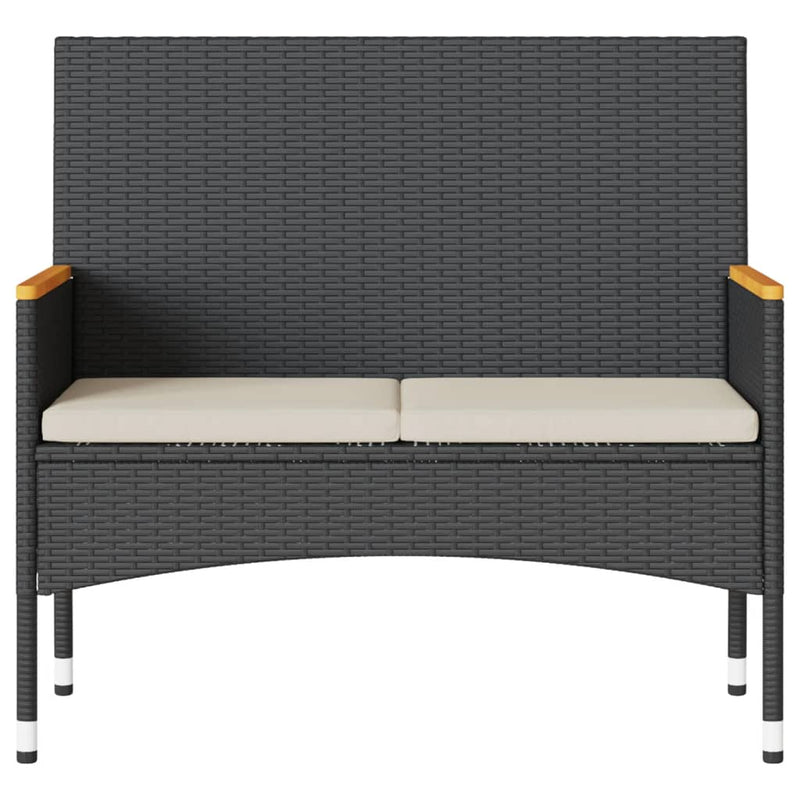 vidaXL 2 személyes fekete polyrattan kerti pad párnával és asztallal