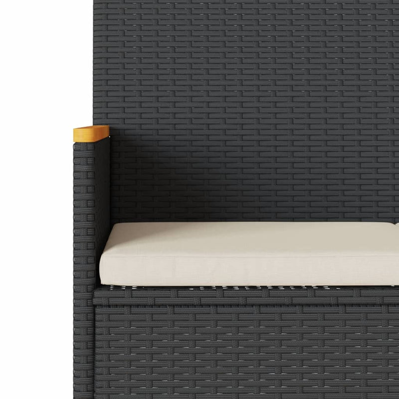 vidaXL 2 személyes fekete polyrattan kerti pad párnával és asztallal