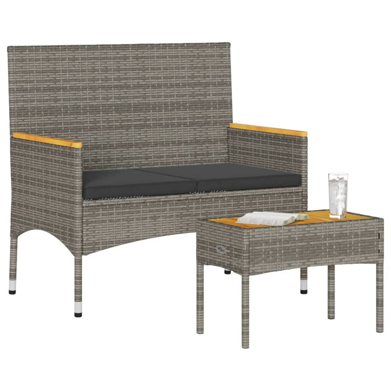 vidaXL 2 személyes szürke polyrattan kerti pad párnákkal és asztallal