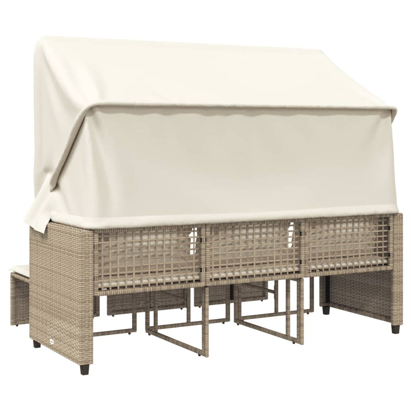 vidaXL 3 személyes bézs polyrattan kerti kanapé baldachinnal/székkel