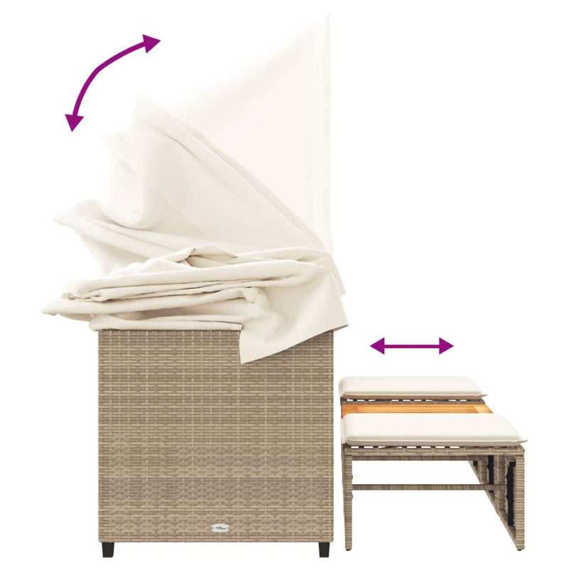 vidaXL 3 személyes bézs polyrattan kerti kanapé baldachinnal/székkel