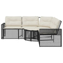 vidaXL L-alakú fekete polyrattan kerti kanapé párnával és lábtartóval