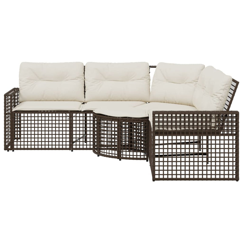 vidaXL L-alakú barna polyrattan kerti kanapé párnákkal és lábtartóval