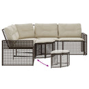 vidaXL L-alakú barna polyrattan kerti kanapé párnákkal és lábtartóval