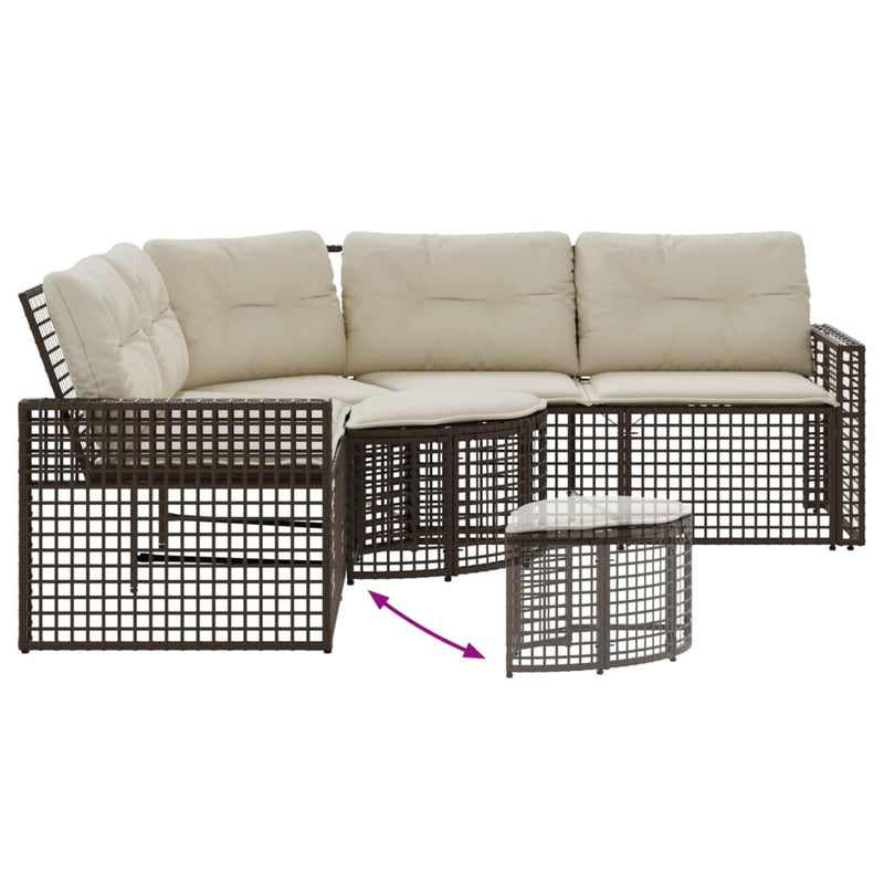 vidaXL L-alakú barna polyrattan kerti kanapé párnákkal és lábtartóval