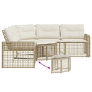 vidaXL L-alakú bézs polyrattan kerti kanapé párnákkal és lábtartóval