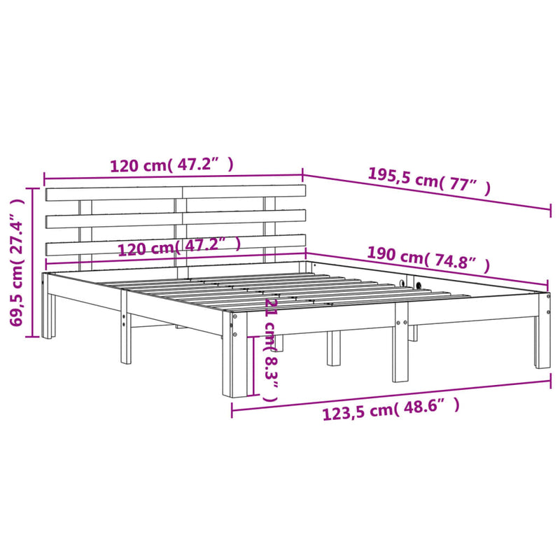 vidaXL viaszbarna tömör fenyőfa ágy matrac nélkül 120 x 190 cm