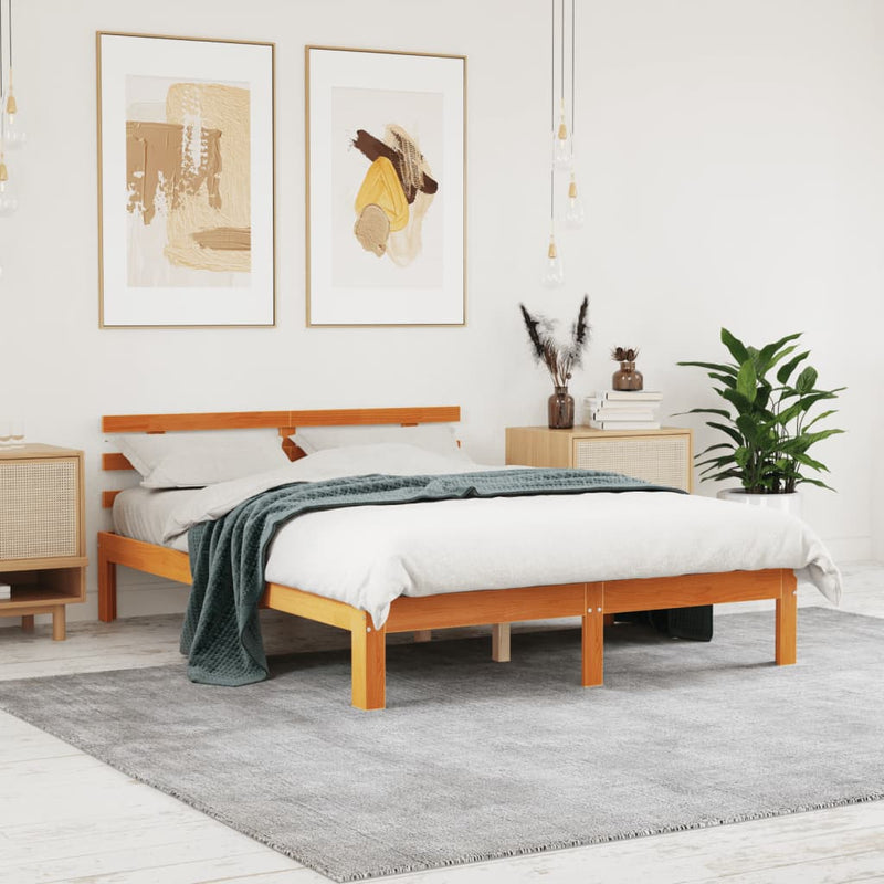 vidaXL viaszbarna tömör fenyőfa ágy matrac nélkül 120 x 190 cm