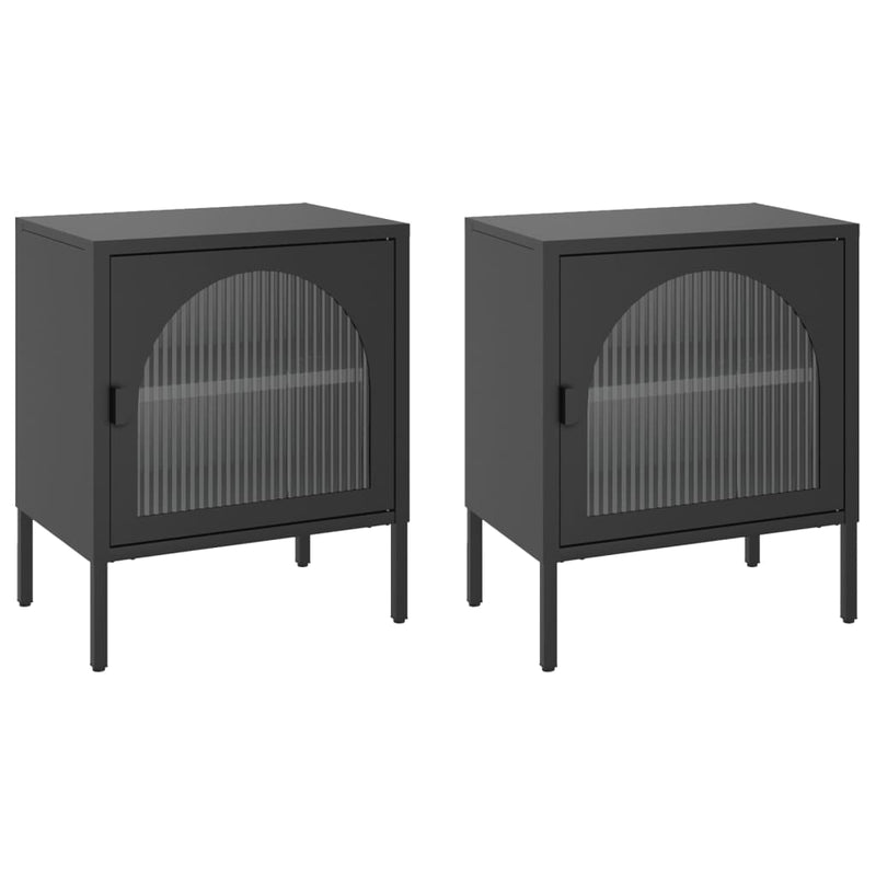 vidaXL 2 db fekete üveg és acél éjjeliszekrény 50 x 35 x 60 cm