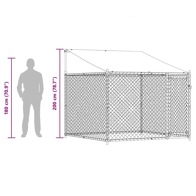 vidaXL szürke horganyzott acél kutyaketrec tetővel és ajtóval 2x2x2 m