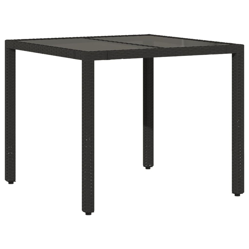 vidaXL fekete polyrattan üveglapos kerti asztal 90 x 90 x 75 cm