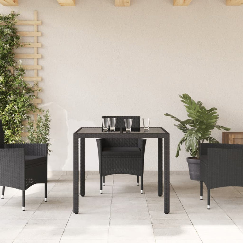 vidaXL fekete polyrattan üveglapos kerti asztal 90 x 90 x 75 cm