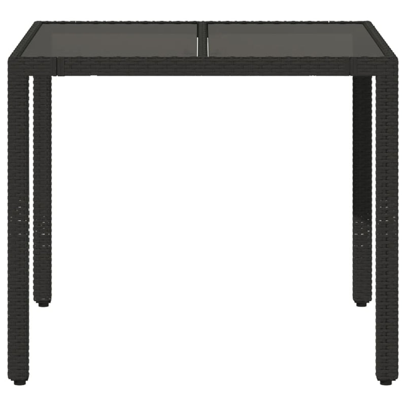 vidaXL fekete polyrattan üveglapos kerti asztal 90 x 90 x 75 cm