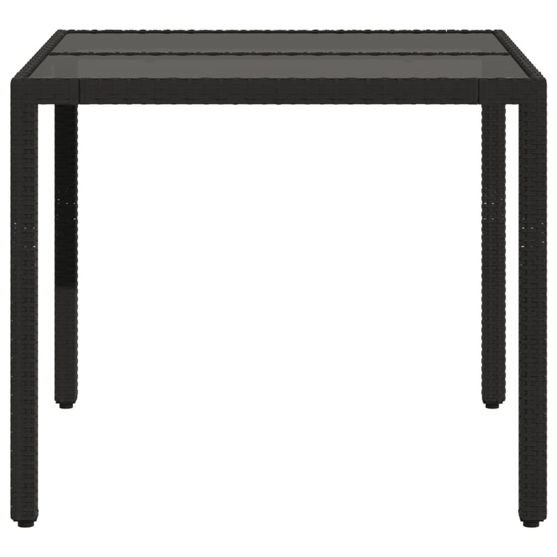 vidaXL fekete polyrattan üveglapos kerti asztal 90 x 90 x 75 cm