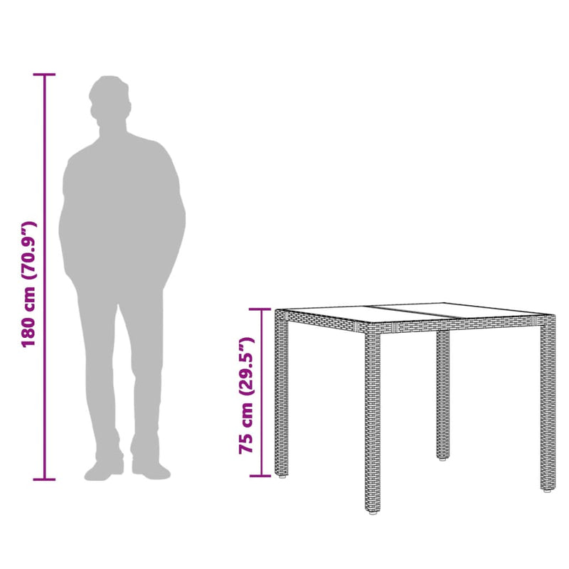 vidaXL fekete polyrattan üveglapos kerti asztal 90 x 90 x 75 cm