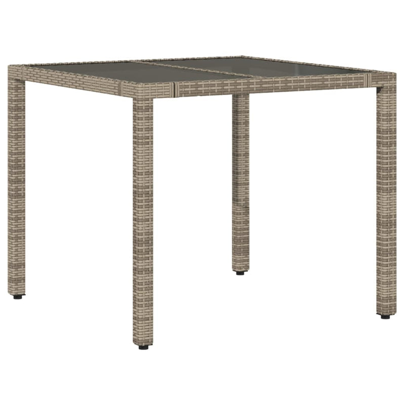 vidaXL szürke polyrattan üveglapos kerti asztal 90 x 90 x 75 cm