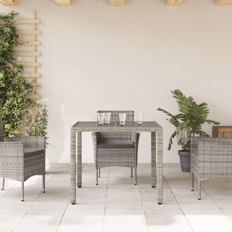 vidaXL szürke polyrattan üveglapos kerti asztal 90 x 90 x 75 cm