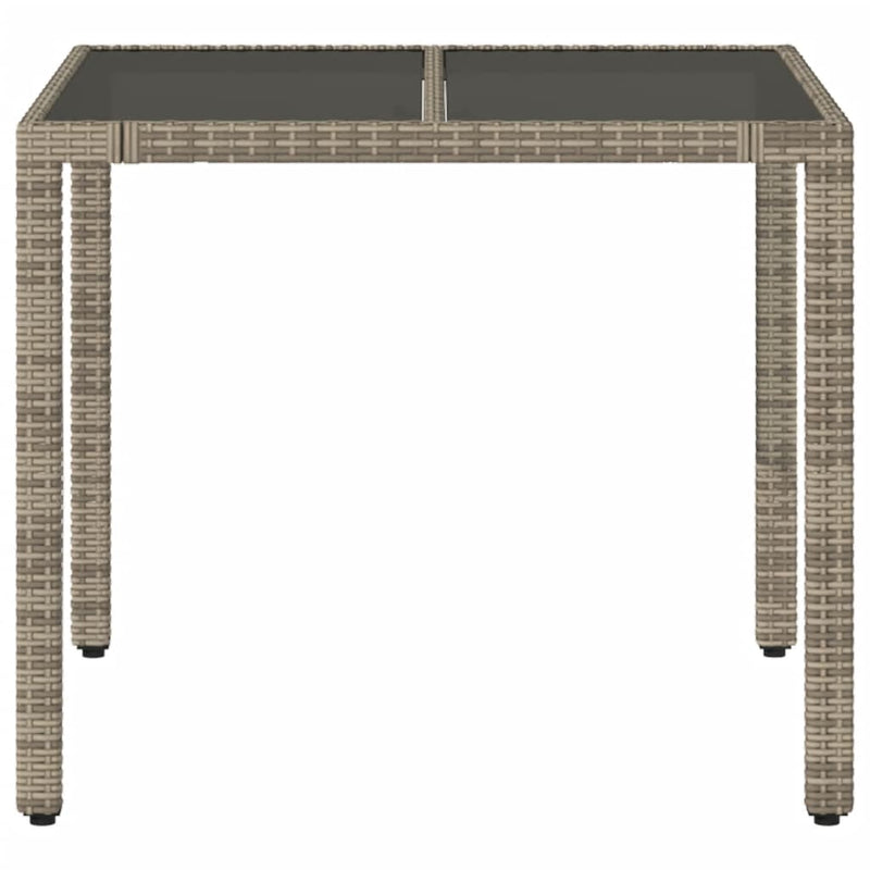 vidaXL szürke polyrattan üveglapos kerti asztal 90 x 90 x 75 cm