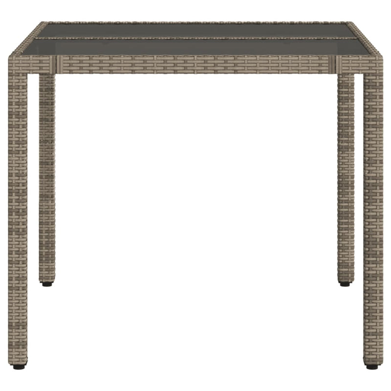 vidaXL szürke polyrattan üveglapos kerti asztal 90 x 90 x 75 cm