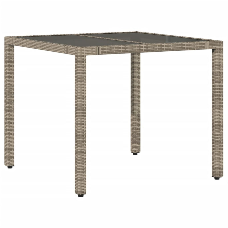 vidaXL szürke polyrattan üveglapos kerti asztal 90 x 90 x 75 cm