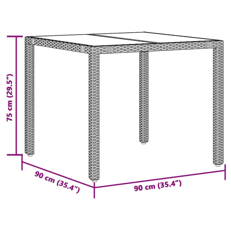 vidaXL szürke polyrattan üveglapos kerti asztal 90 x 90 x 75 cm