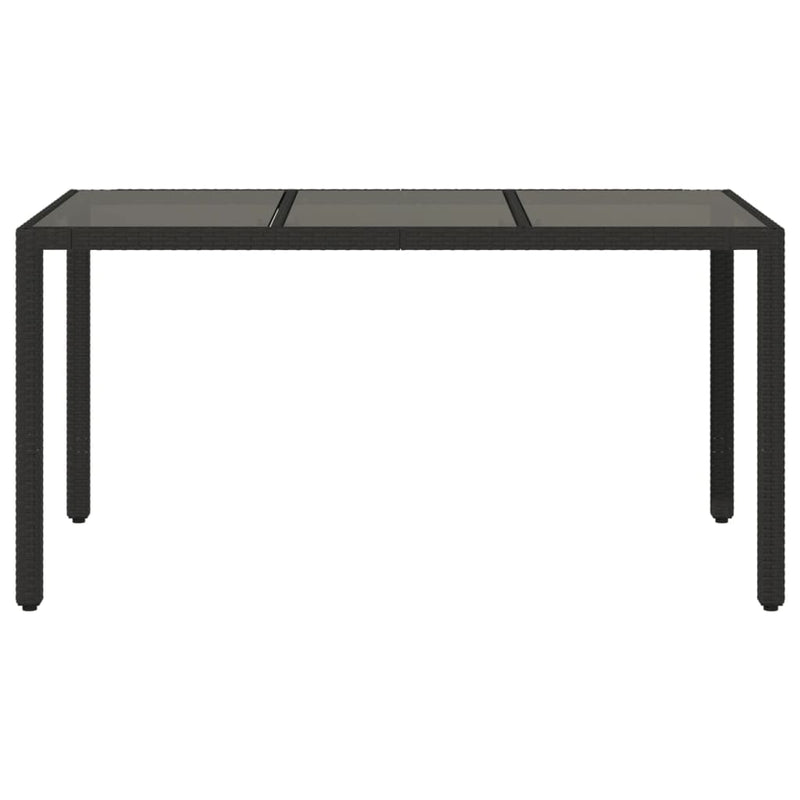 vidaXL fekete polyrattan üveglapos kerti asztal 150 x 90 x 75 cm