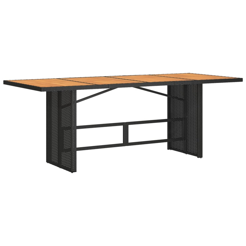 vidaXL fekete polyrattan kerti asztal akácfa lappal 190 x 80 x 75 cm