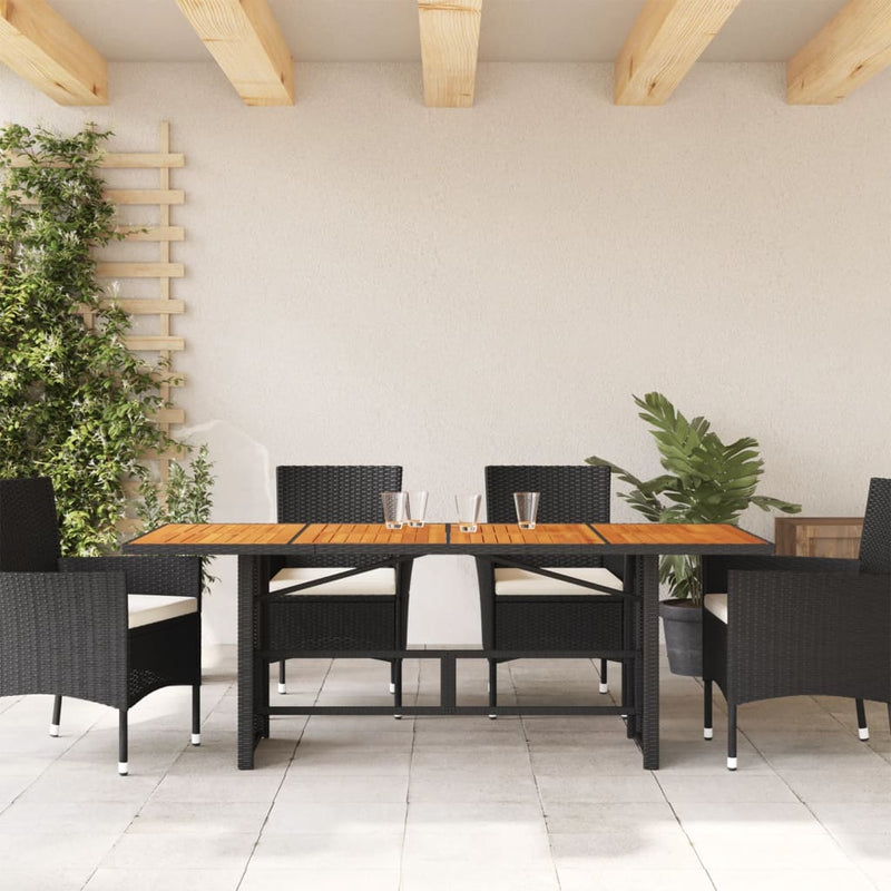 vidaXL fekete polyrattan kerti asztal akácfa lappal 190 x 80 x 75 cm