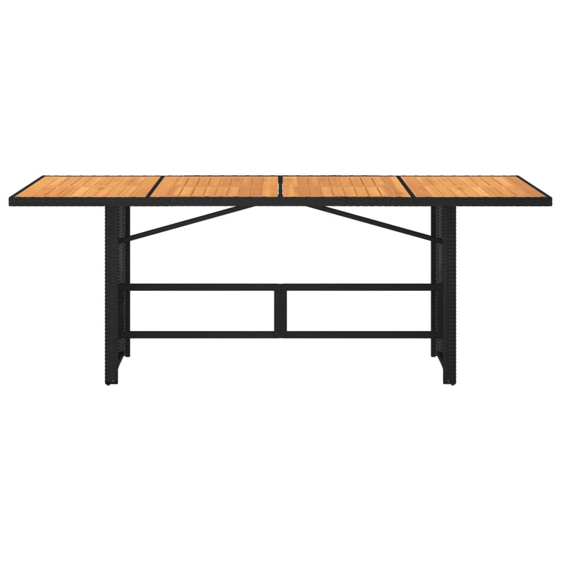 vidaXL fekete polyrattan kerti asztal akácfa lappal 190 x 80 x 75 cm