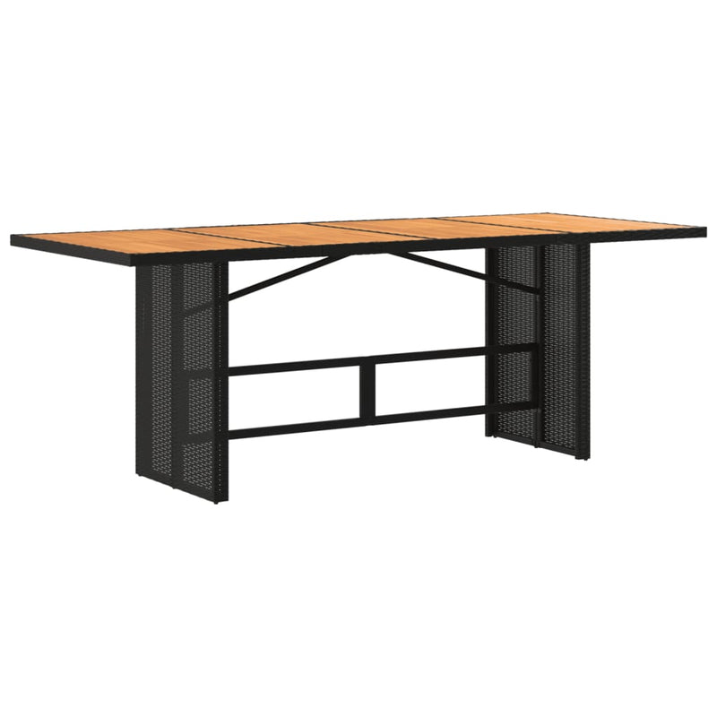 vidaXL fekete polyrattan kerti asztal akácfa lappal 190 x 80 x 75 cm