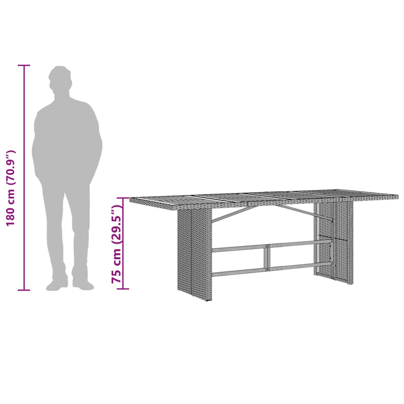 vidaXL fekete polyrattan kerti asztal akácfa lappal 190 x 80 x 75 cm