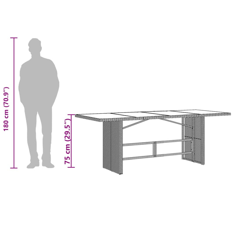 vidaXL barna polyrattan üveglapos kerti asztal 190x80x75 cm