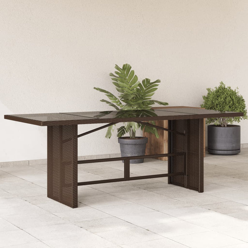 vidaXL barna polyrattan üveglapos kerti asztal 190x80x75 cm