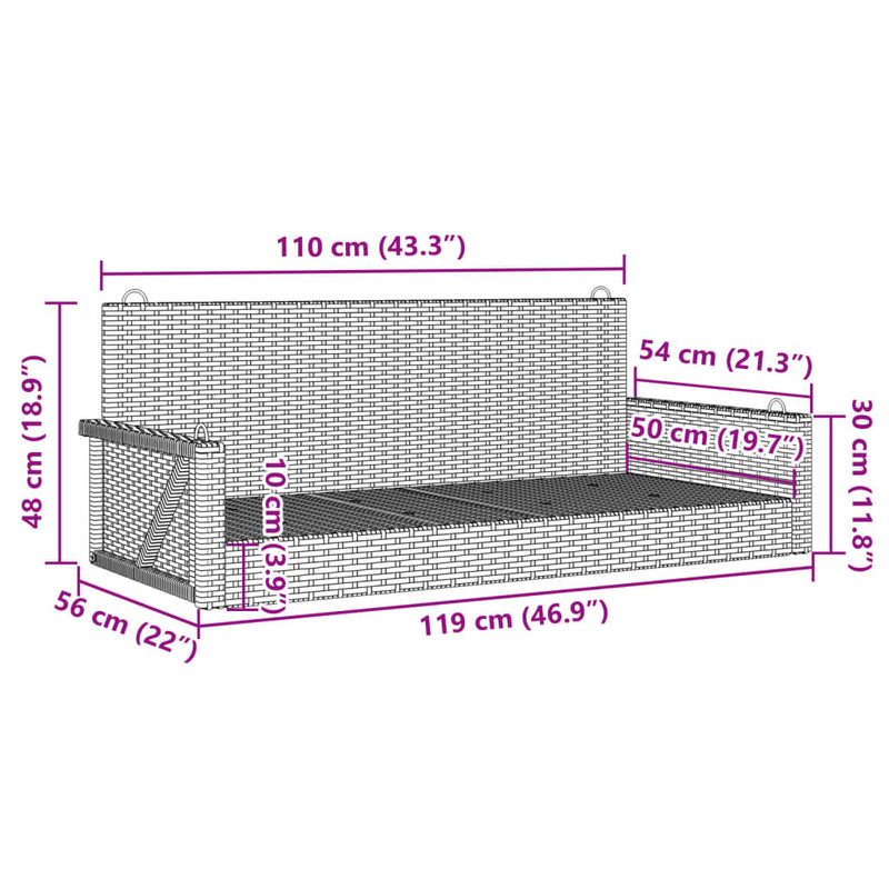 vidaXL fekete polyrattan hintapad 119 x 56 x 48 cm