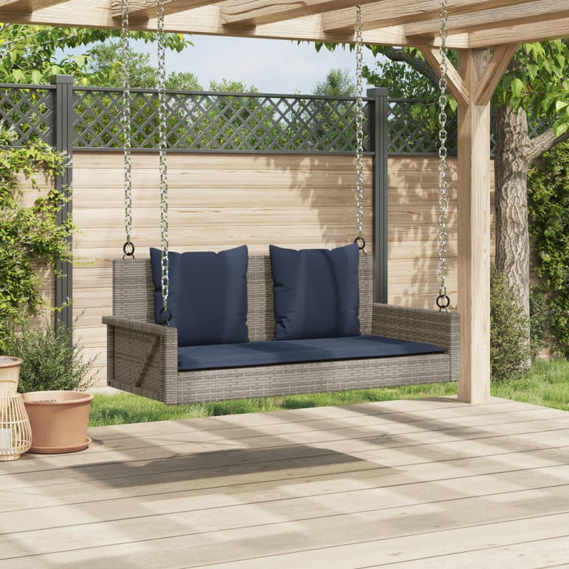 vidaXL szürke polyrattan hintapad párnákkal 119 x 56 x 48 cm