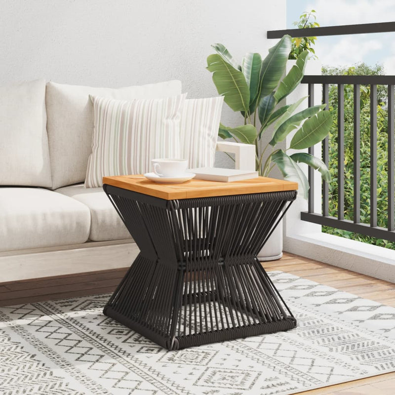 vidaXL fekete tömör akácfa dohányzóasztal drót aljjal 38 x 38 x 38 cm