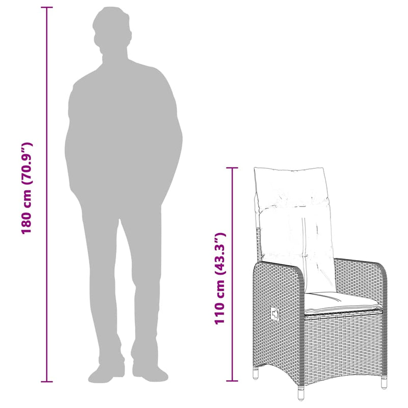 vidaXL szürke polyrattan dönthető kerti szék párnákkal
