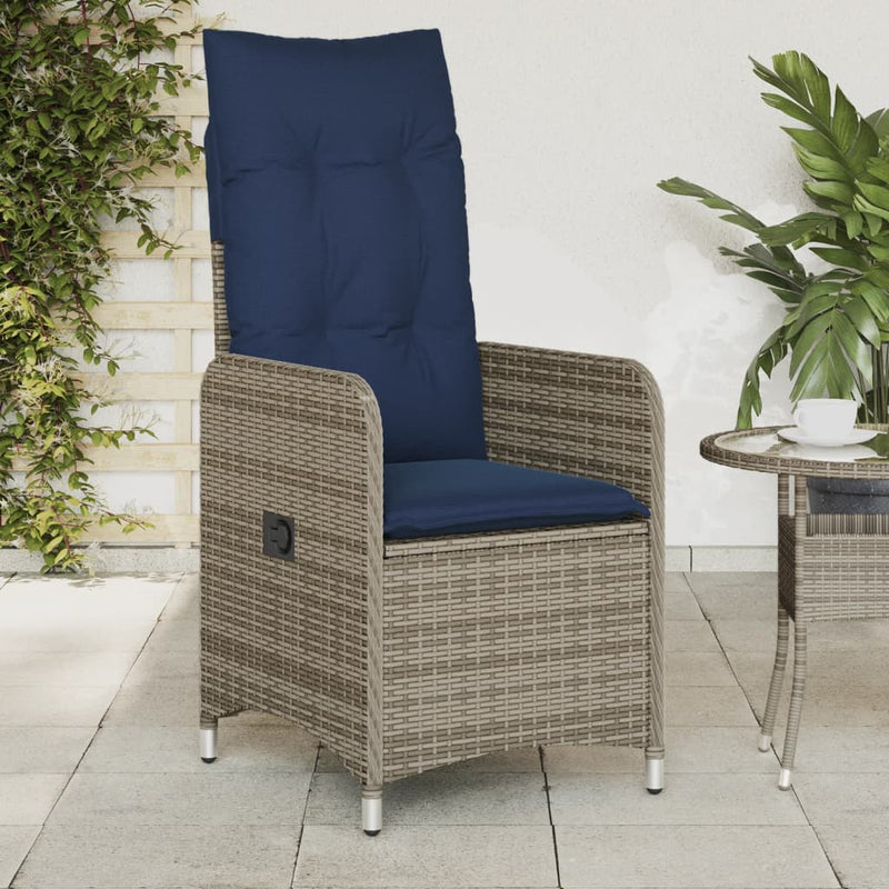 vidaXL szürke polyrattan dönthető kerti szék párnákkal
