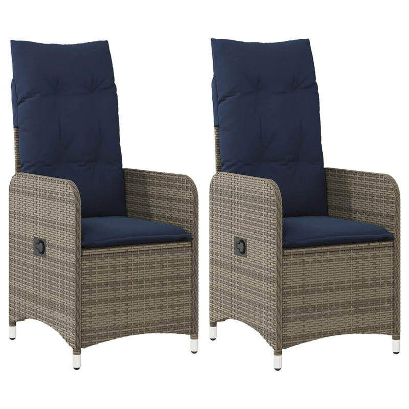 vidaXL 2 db szürke polyrattan dönthető kerti szék párnákkal
