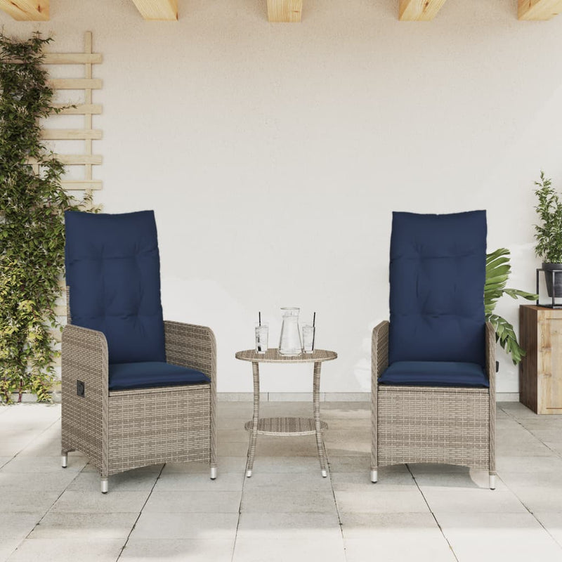 vidaXL 2 db szürke polyrattan dönthető kerti szék asztallal