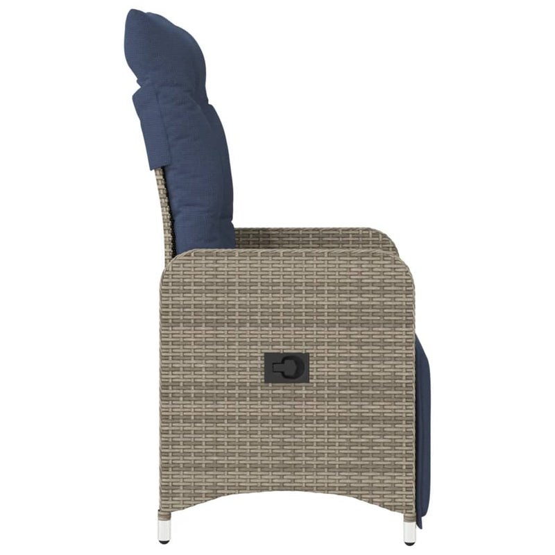 vidaXL szürke polyrattan dönthető kerti szék párnákkal