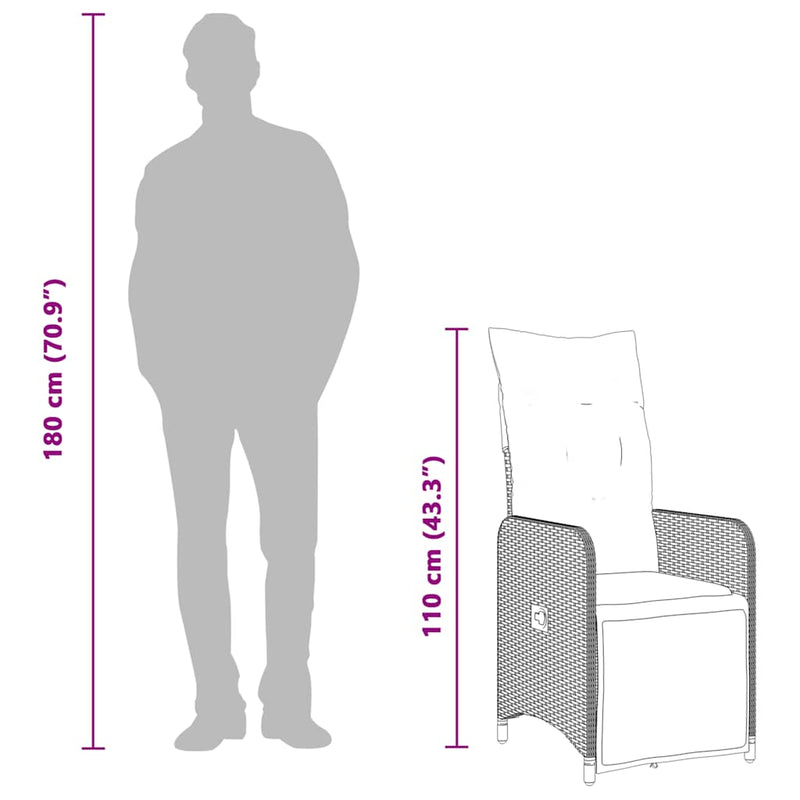 vidaXL szürke polyrattan dönthető kerti szék párnákkal