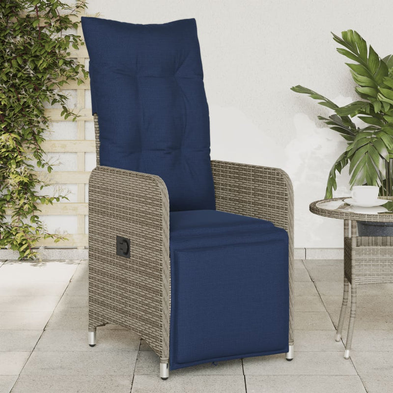 vidaXL szürke polyrattan dönthető kerti szék párnákkal