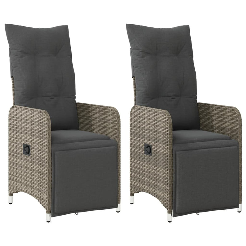 vidaXL 2 db szürke polyrattan dönthető kerti szék párnákkal