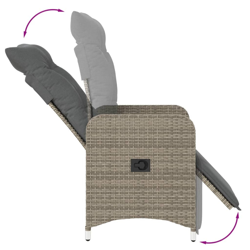 vidaXL 2 db szürke polyrattan dönthető kerti szék párnákkal