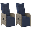 vidaXL 2 db szürke polyrattan dönthető kerti szék párnákkal