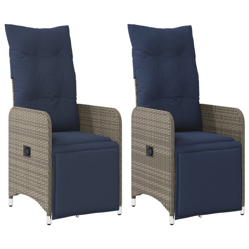 vidaXL 2 db szürke polyrattan dönthető kerti szék párnákkal