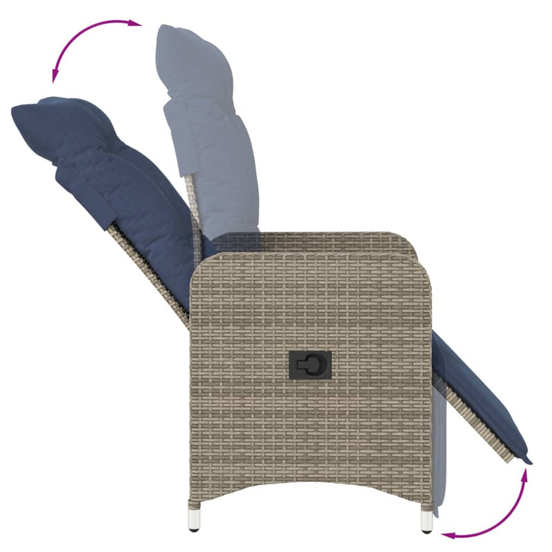 vidaXL 2 db szürke polyrattan dönthető kerti szék párnákkal