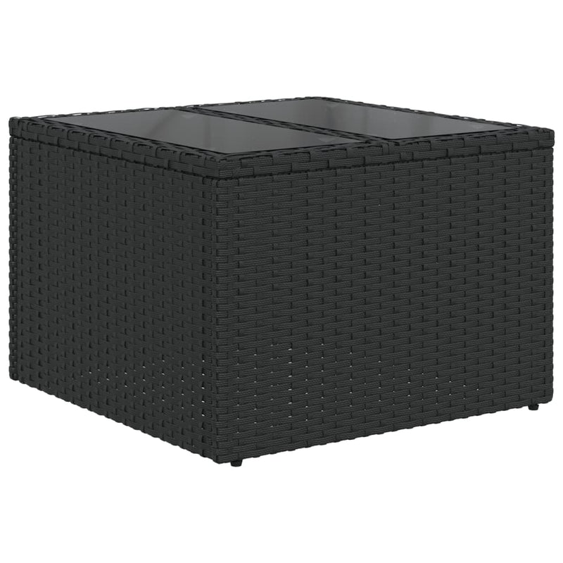 vidaXL fekete polyrattan üveglapos kerti asztal 55 x 55 x 37 cm