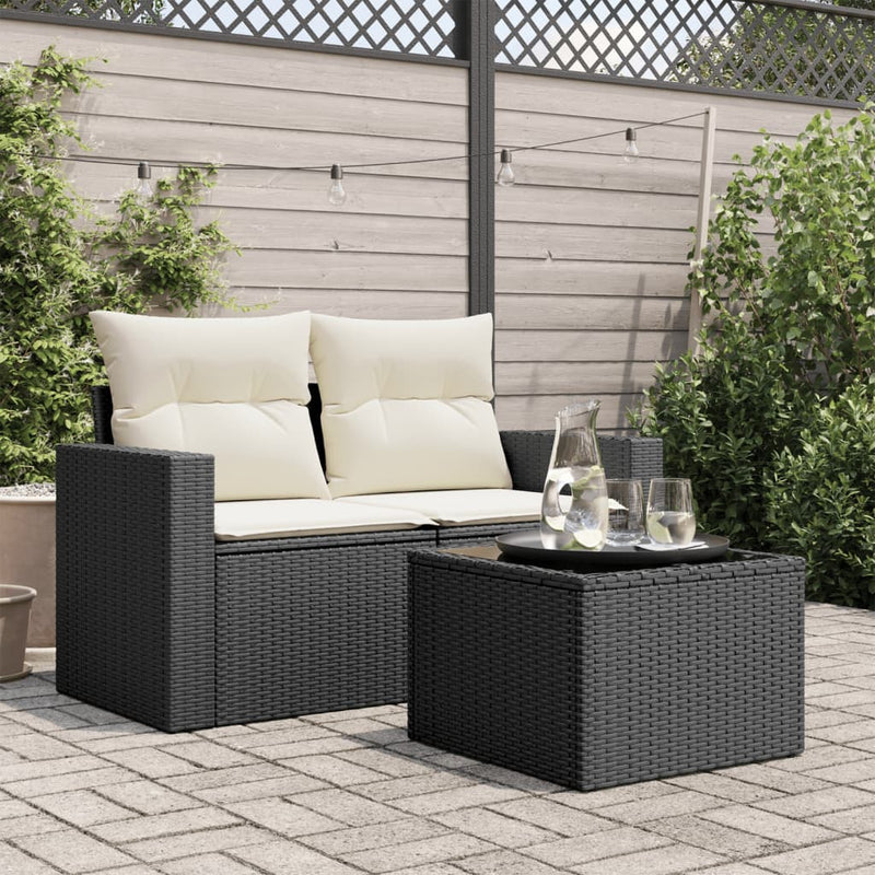vidaXL fekete polyrattan üveglapos kerti asztal 55 x 55 x 37 cm